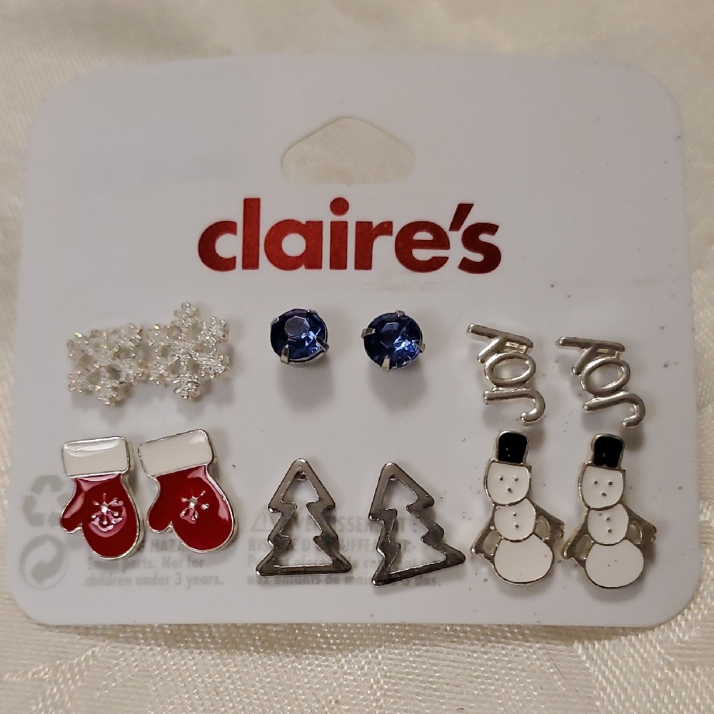 Claire's Festive Kids Earring Set - Red, Blue, Silver